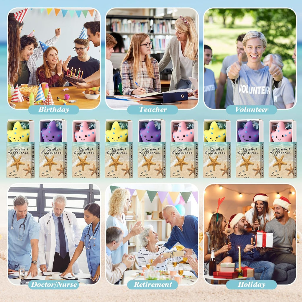 Wettarn 48 Sets Starfish Story Gifts Cute Stress Balls with Gift Boxes You Make a Difference Desk Decor Appreciation Party Favors for Employee Coworker Teacher Inspirational Stress Relief Toys