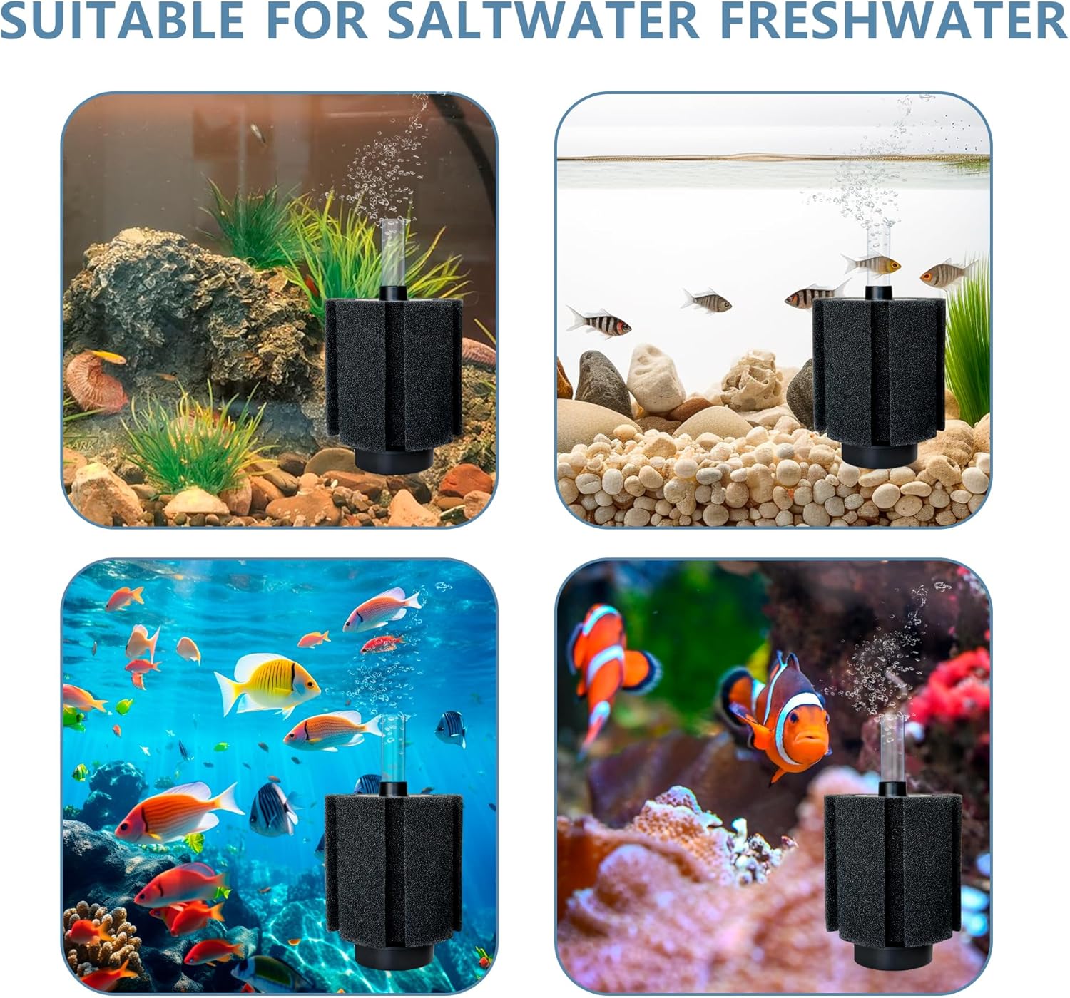 4 Pack 70-80 Gal Aquarium Sponge Filter with Air Stone and Ceramic Filter Media Quiet Fish Tank Filters for Breeding Fry Betta Shrimp Fish Tank with Accessories