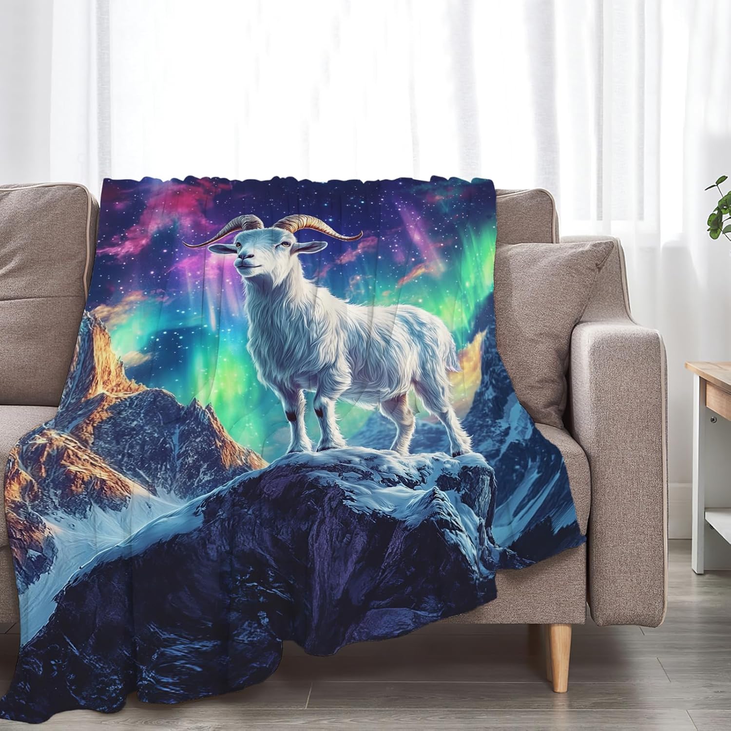 Goat Blanket Aurora Mountain Goat Animal Lover Throw Blankets Gifts for Girls Boys Kids Soft Cozy Fleece Plush for Couch Sofa Bed 50"x40"