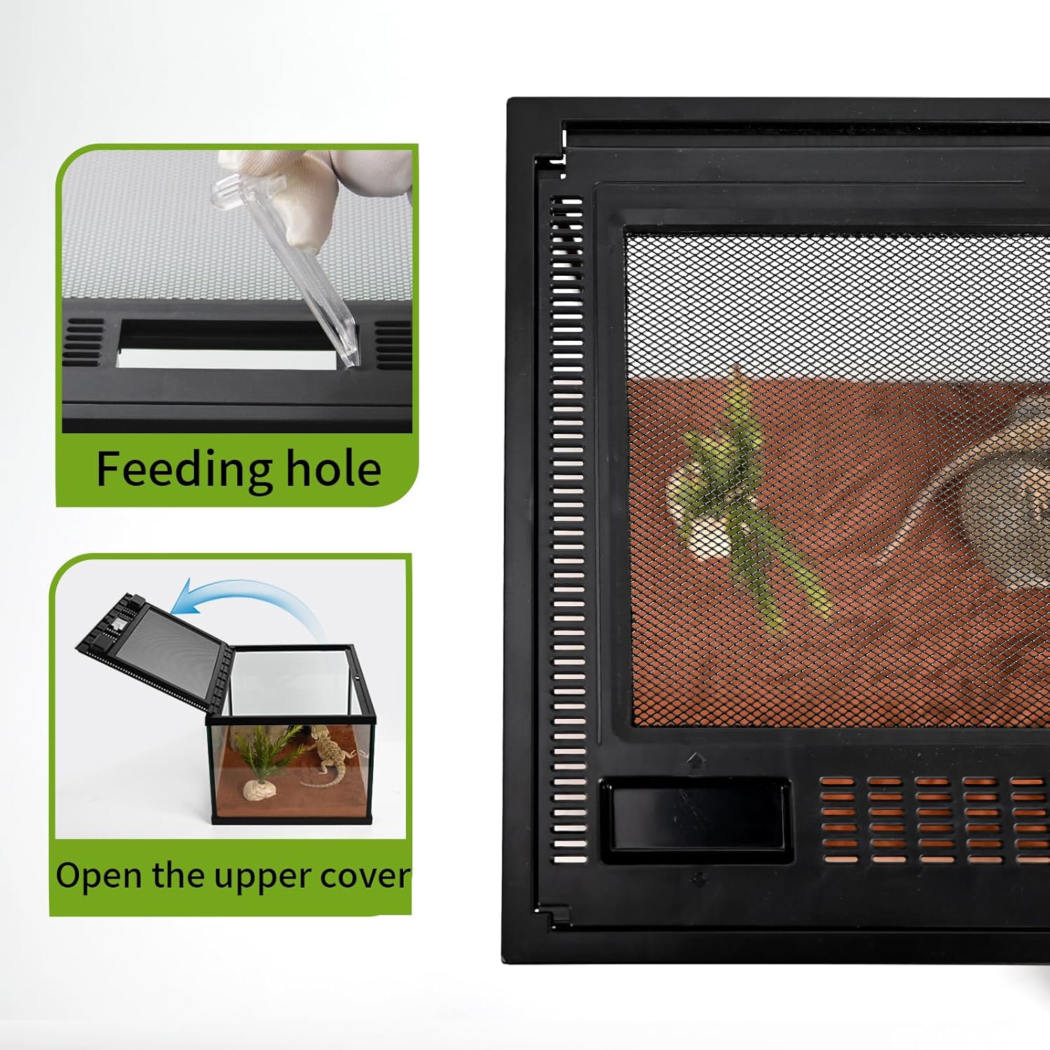 Reptile Glass Tank 16"x11"x9" Terrarium with Top Opening and Screen Ventilation for Leopard Gecko,Lizard,Hermit Crab,Snake,Spider,Frog,Bearded Dragon,Turtle with Feeding Tongs