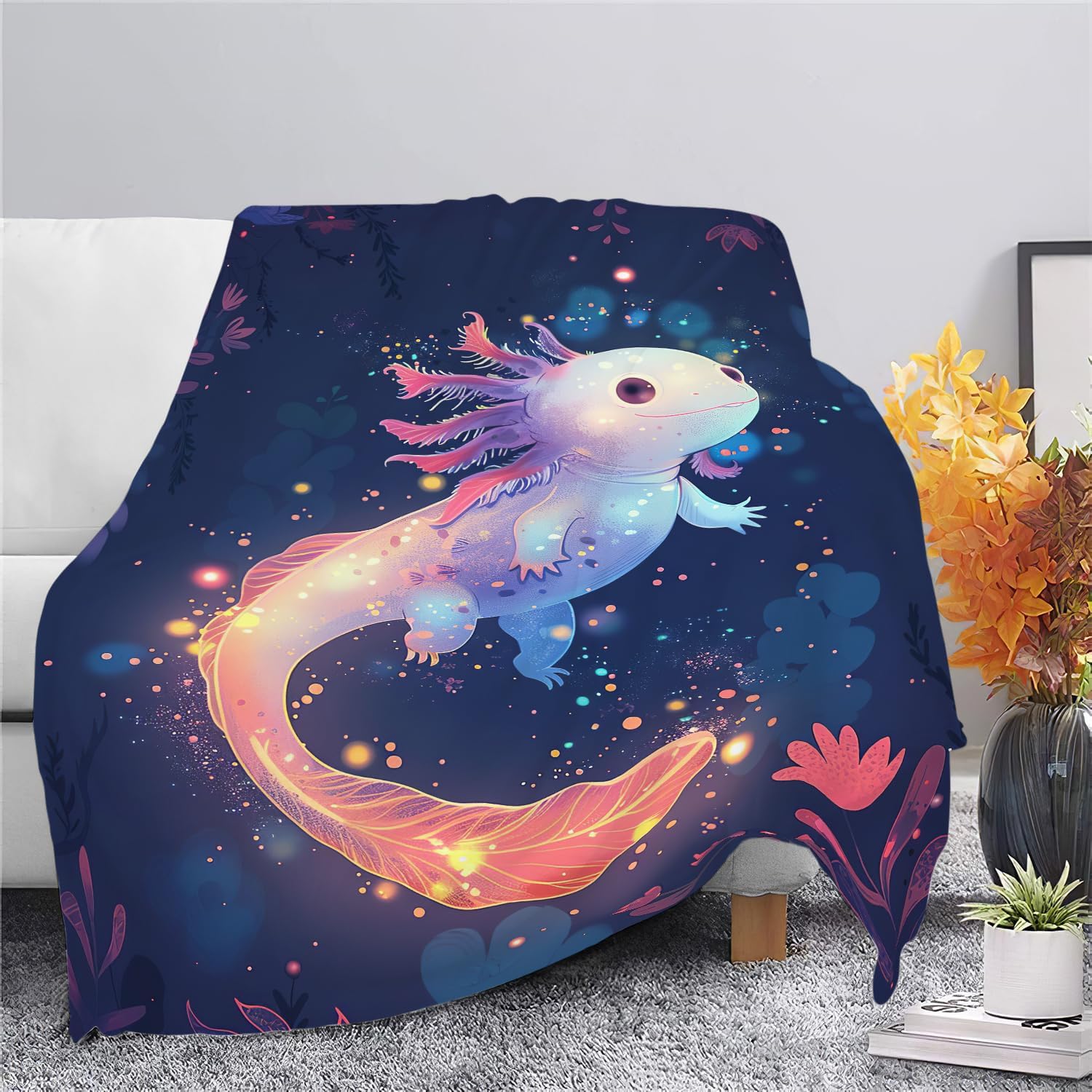 Cute Axolotl Blanket Cartoon Axolotl Throw Blanket Gifts for Women Girls Men Boys Kids Adults Super Soft Cozy Plush Fluffy Fuzzy Fleece Blanket Decor 60''X80''