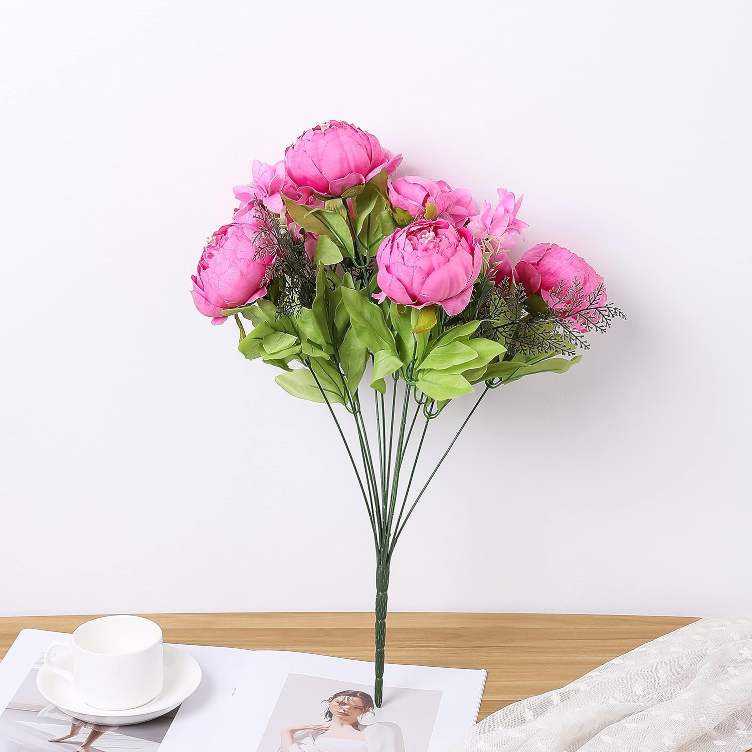 Duovlo Springs Flowers Artificial Silk Peony Bouquets Wedding Home Decoration,Pack of 1 (Spring Peach Pink)