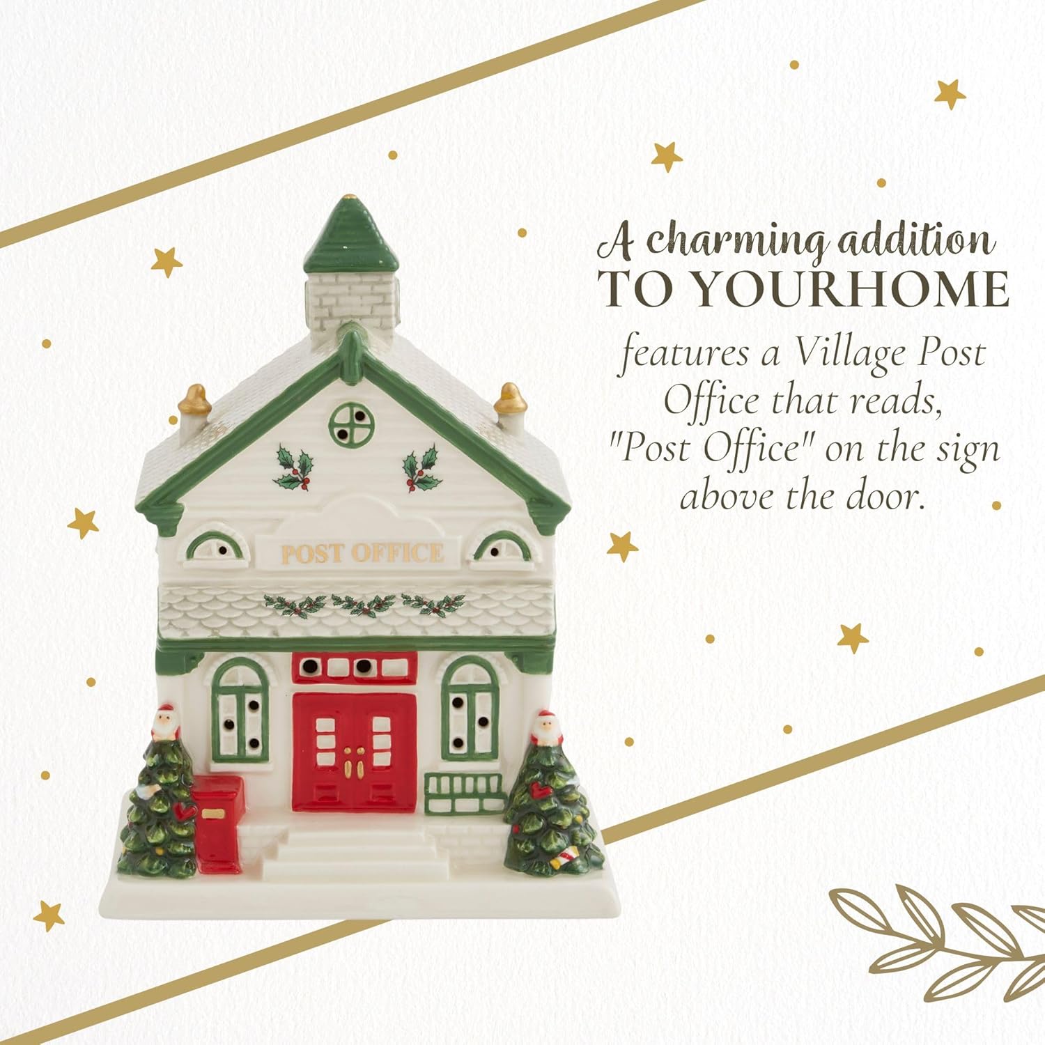 Spode Christmas Tree Miniature Village Figural Decoration, LED Lighted Christmas Village Set, Ceramic Holiday Decor - Dolomite Collectible for Indoor Display (Post Office)