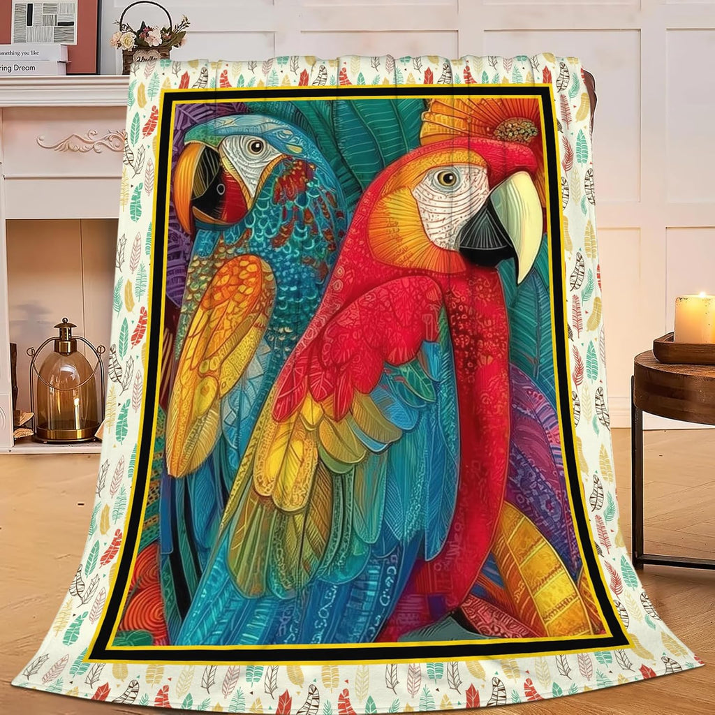 Parrot Bird Throw Blanket Macaw Stuff Gifts for Kids Girls Boys Adults Women Men Soft Cozy Warm Plush Fluffy Fuzzy Fleece Blanket Decor 60''X80''