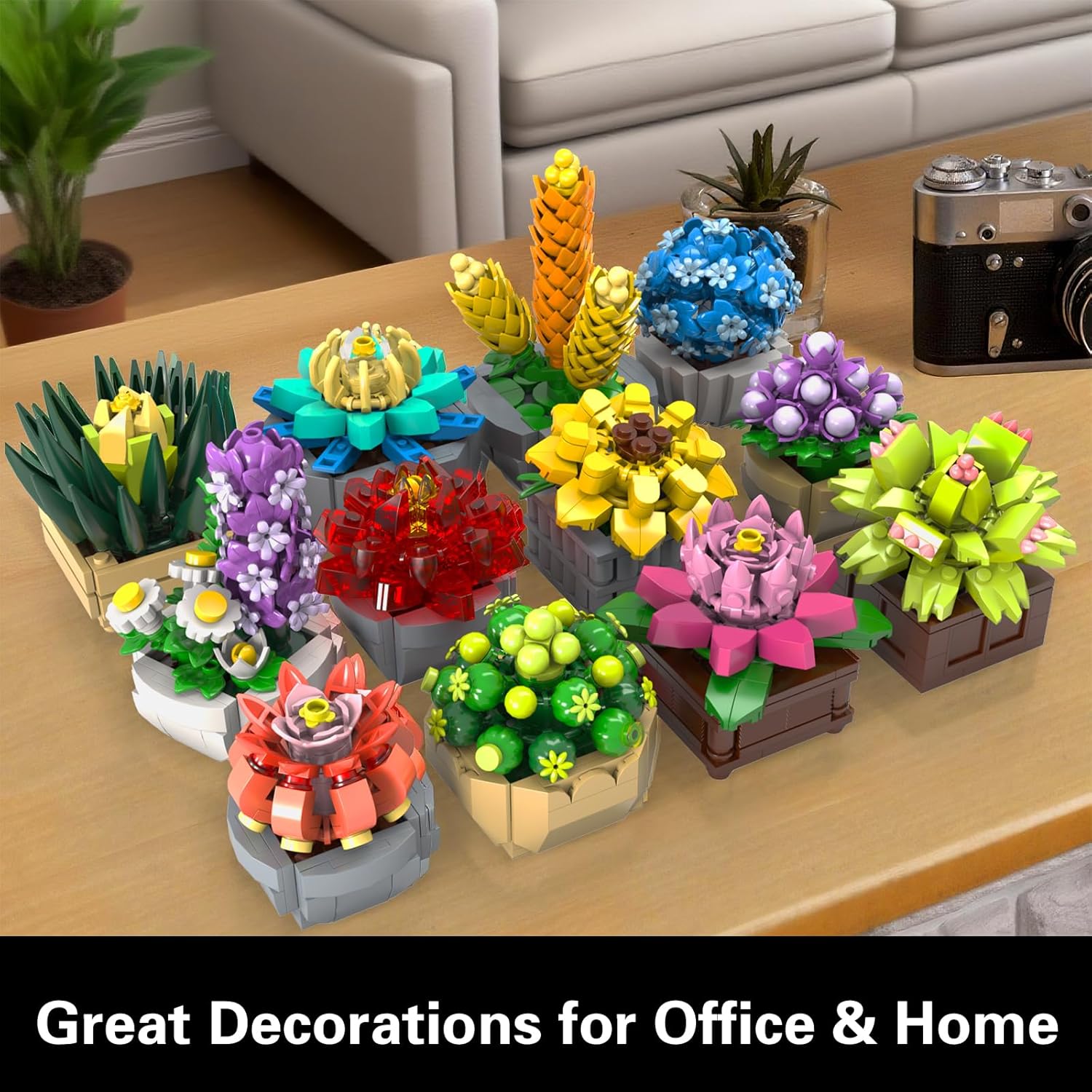 Flowers Succulents Building Sets, 12 Tiny Plants, Office Home Decor Botanical Collection Building Block Toy, Creative Birthday Housewarming Gifts, Artificial Plant Kit for Kids Adults Women (1174 PCS)