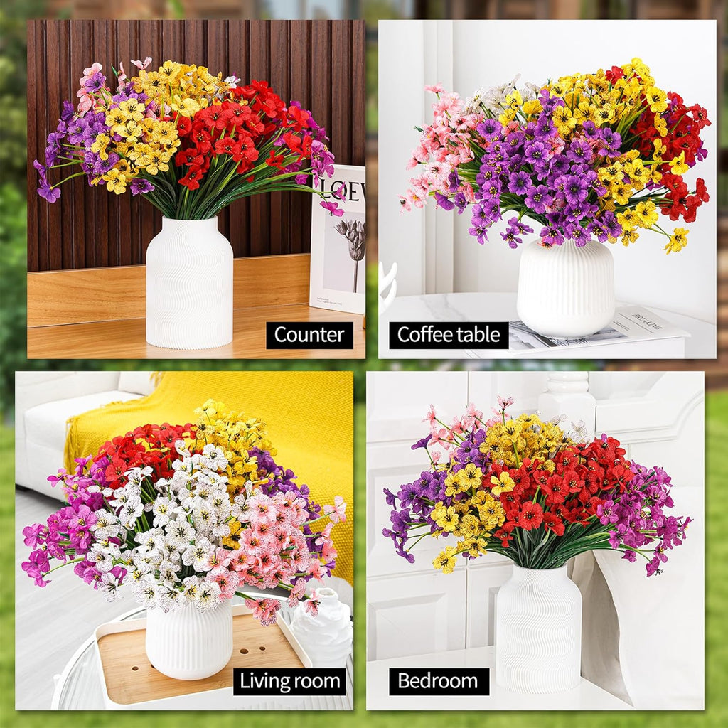 24 Bundles Artificial Flowers for Outdoor Indoor Garden Home Decoration, Plastic Flowers Decoration,Artificial Plants for Indoor Outside Garden Home Wedding Farmhouse (Mix 6 Color)