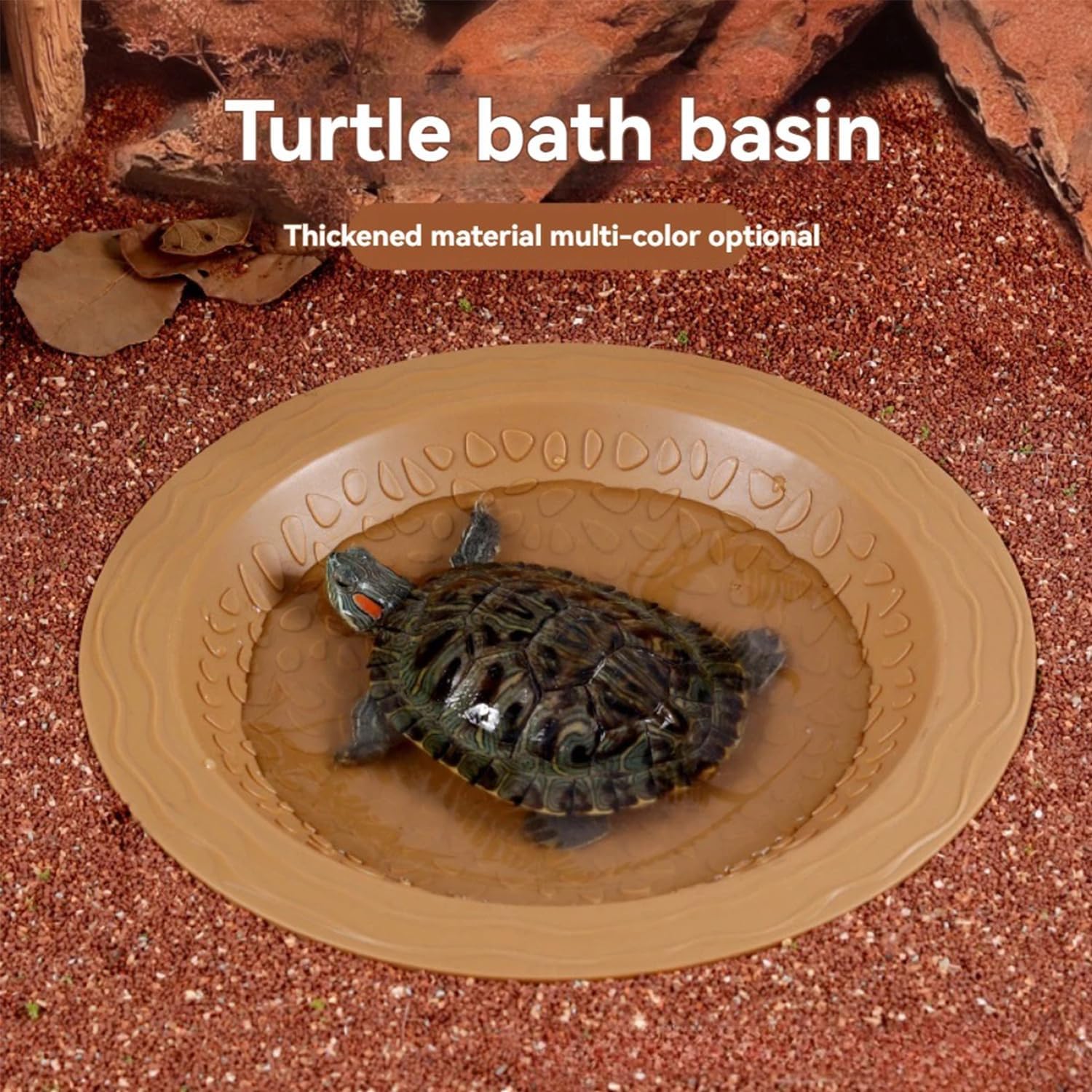 Flushbay Round Reptile Bathing Pool Reptile Feeding Dish Water Bowl with Ramp Aquarium Ornament for Gecko, Snake, Turtle, Bearded Dragon, Lizard Bath (Brown-red)
