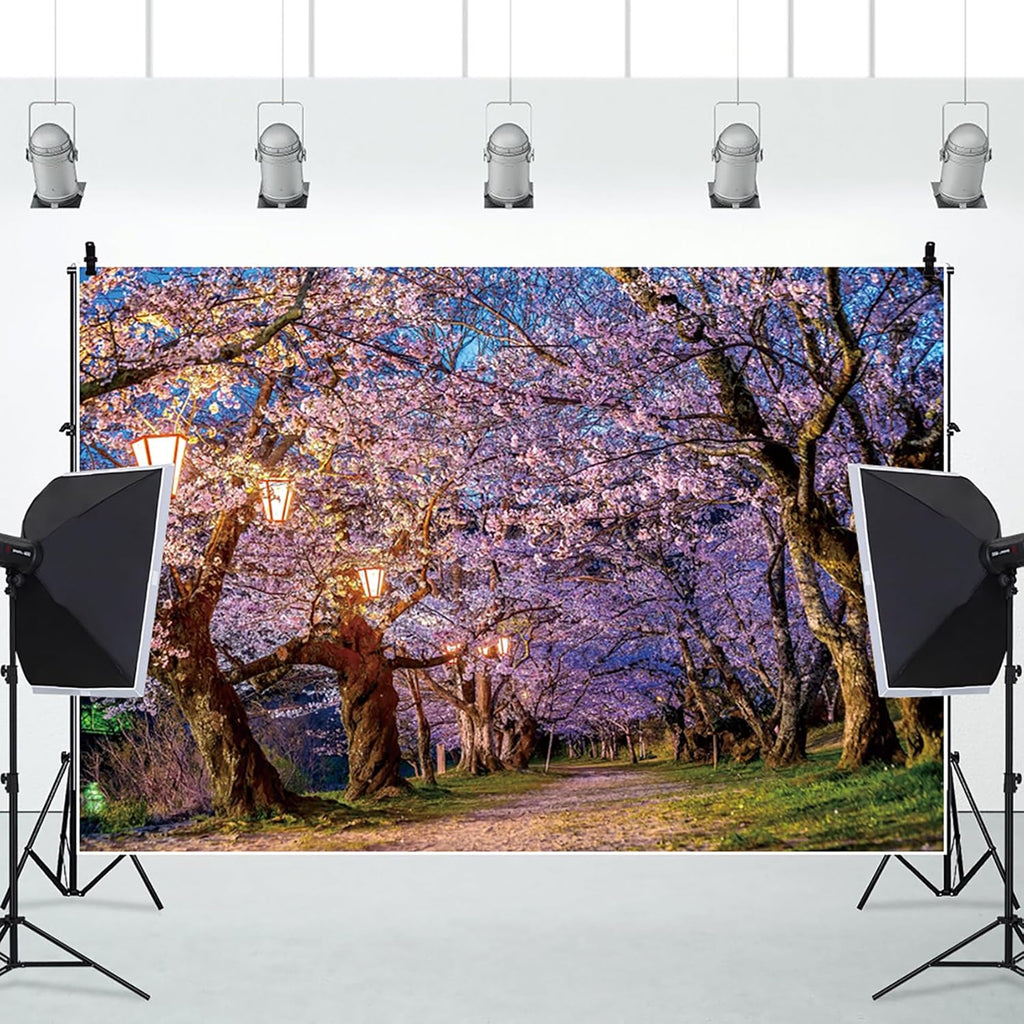 AOFOTO Pink Cherry Blossom Forest Photo Backdrop Spring Outdoor Parks Flower Photography Background Wedding Bridal Shower Reception Decor Banner Adults Kids Portrait Studio Photo Props 5x3ft