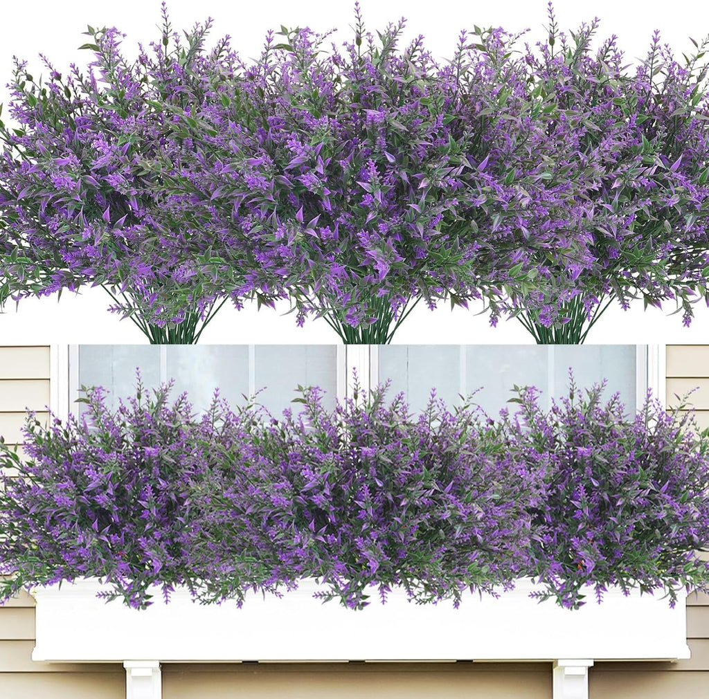 42 Pcs Fake Lavender Flowers Outdoor UV Resistant Faux Plastic Lavender Flowers No Fade Artificial Lavender Purple Plants for Outside Garden Porch Window Box Hanging Planter Decor (Purple)