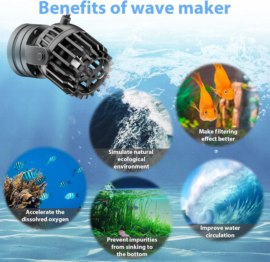 Aquarium Wave Maker Adjustable with Controller Strong Magnetic Suction Base DC Powerhead for Fresh Salty Water Saltwater Tank Aquarium Water Circulation Pump for 65-130 Gallon Fish Tanks (23W/2100GPH)