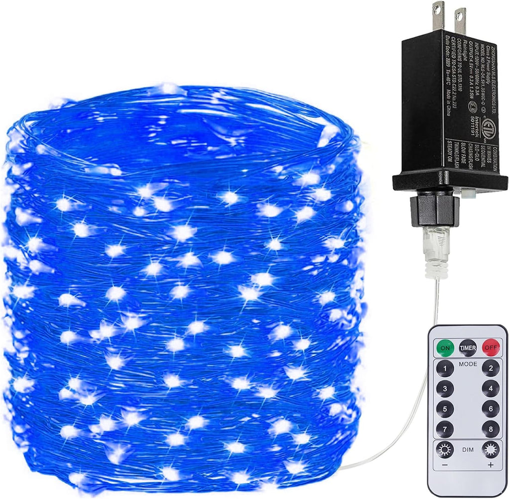 66Ft 200LED Fairy Lights Plug in, Waterproof String Lights Outdoor and Indoor 8 Modes Christmas Lights Bedroom Decor with Remote, Twinkle Lights with Timer for Girl's Room Christmas Decorations (Blue)