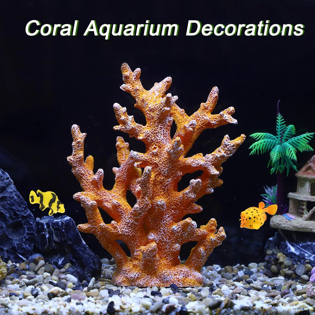 Artificial Coral Decor - Resin Coral Statue Home Decor, 7.48"x2.36"x9.45", Orange