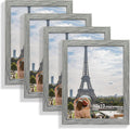 10x13 Picture Frame Set of 4, Made of Real Glass and Grey Frame, 10 by 13 Photo for Wall or Tabletop - Display Picture 8.5x11 with Mat or 10x13 Without Mat