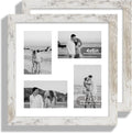 12x12 Picture Frame Set of 2, Distressed White Wood Frame with Glass Collage Frame, Display Pictures 4-4x6 With Mat or 12 x 12 Without Mat, Photo Frames Collage for Wall Hanging or Tabletop