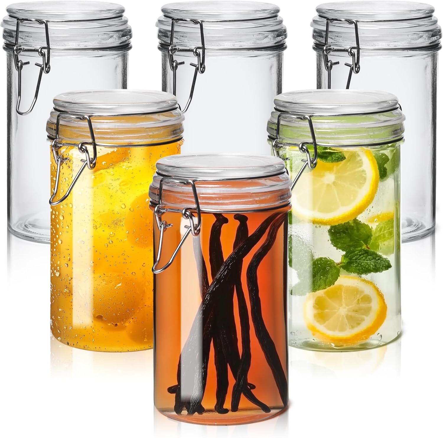ComSaf Glass Jars with Airtight Lid Set of 6，Mason Jars 17 oz with Lids, Pint Jar, Canning Jar, Airtight Canister with Seal Wire Clip Fastening for Vanilla, Pickle, Cookie, Honey