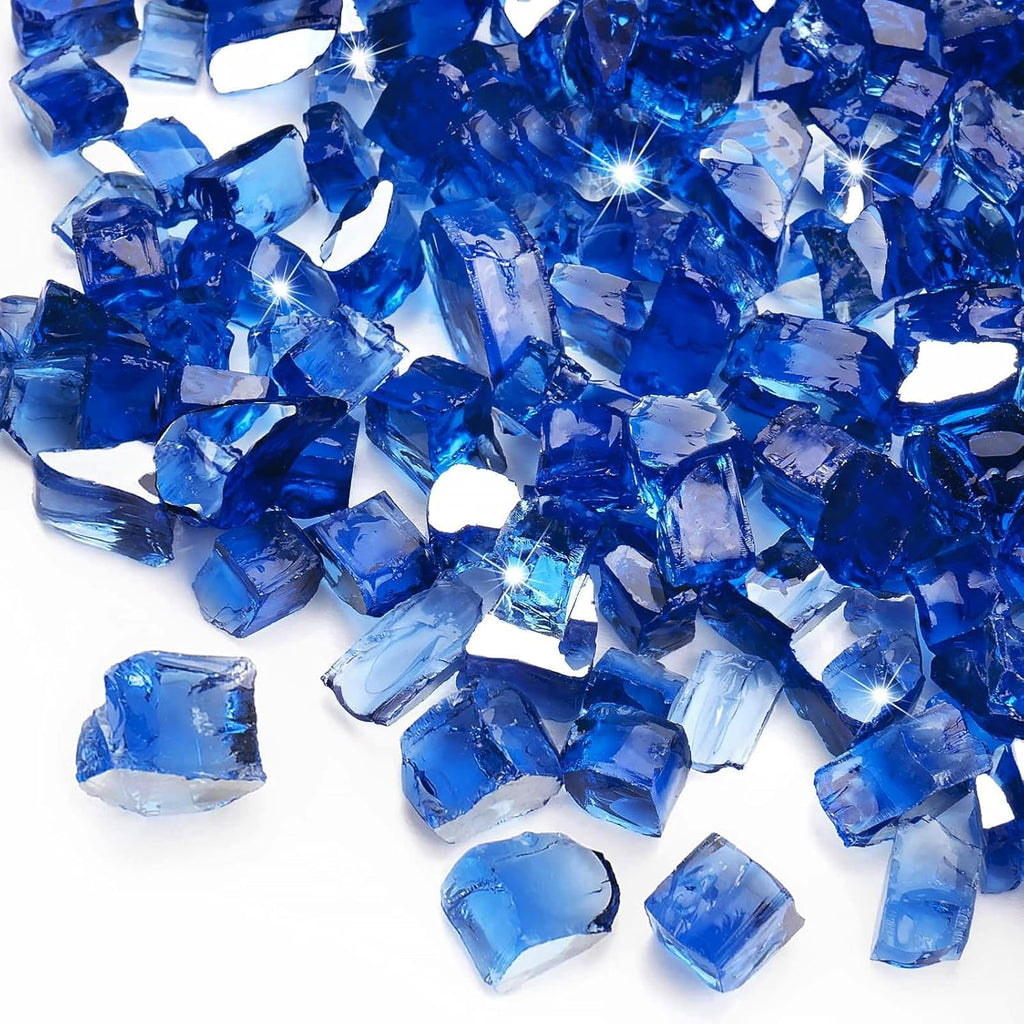 20 lbs Fire Glass for Propane Fire Pit, 1/2 Inch Fire Pit Glass Rocks for Gas Fireplace, Reflective Glass Rocks for Fire Pit Table, Cobalt Blue