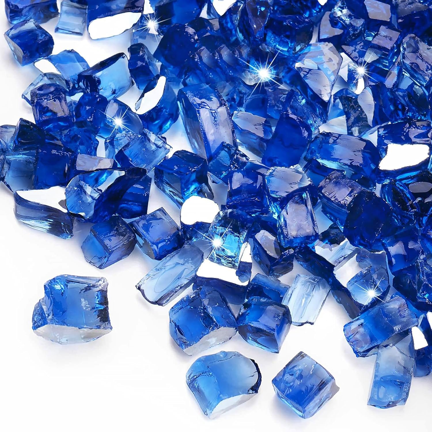 20 lbs Fire Glass for Propane Fire Pit, 1/2 Inch Fire Pit Glass Rocks for Gas Fireplace, Reflective Glass Rocks for Fire Pit Table, Cobalt Blue