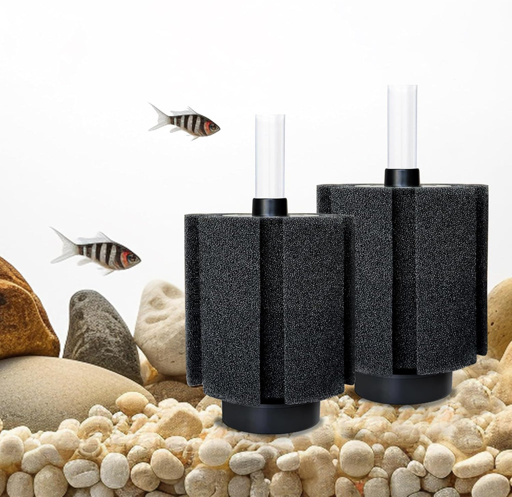 2 Pcs Aquarium Sponge Filter with Ceramic Media and Bubble Diffuser, Quiet Fish Tank Sponge Filter 50-80 Gal for Breeding Fry Betta Shrimp Fish Tank