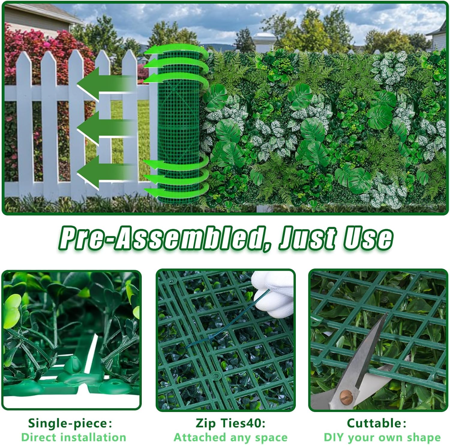 Artificial Boxwood Panels, 40"x120"(33.33 SQFT) Grass Wall Panels with Monstera Leaves,Privacy Hedge Fence Screen with UV Protection,Fake Greenery Backdrop for Indoor Wedding