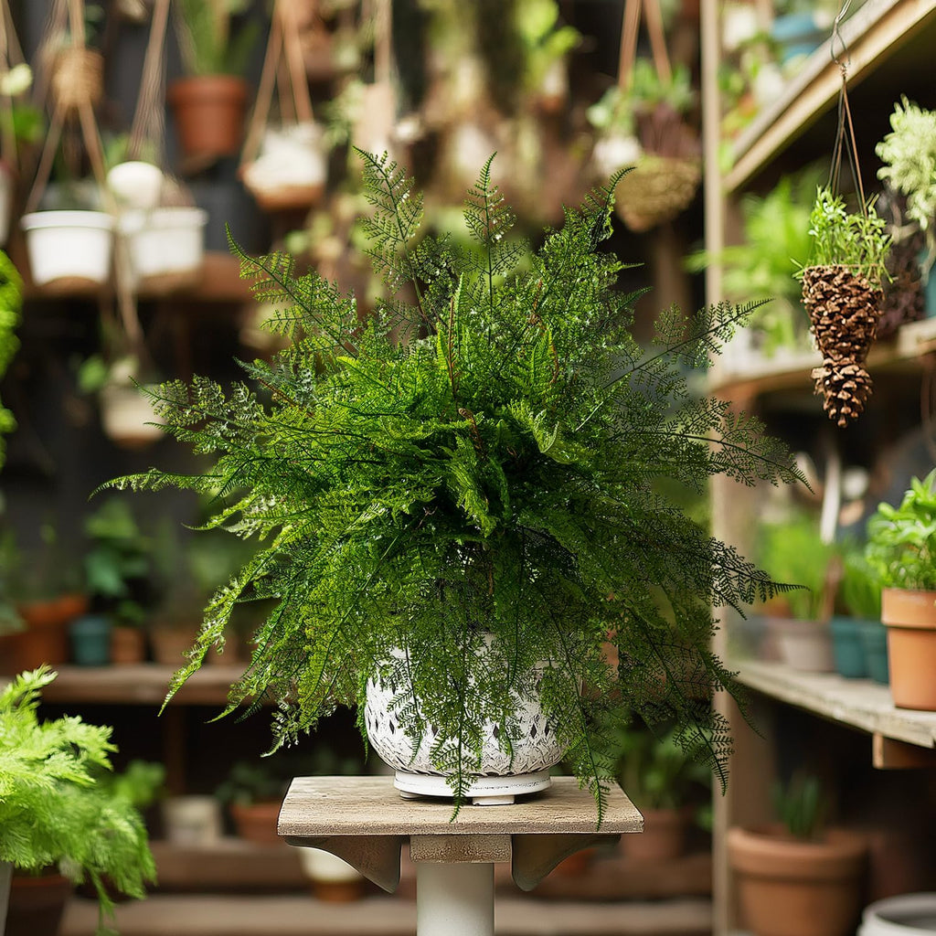 4PCS Lifelike Fake Fern Plants UV Resistant Artificial Boston Ferns for Outdoor Indoor Large Fake Greenery Plants No Wither for Front Porch Garden Window Home Decoration
