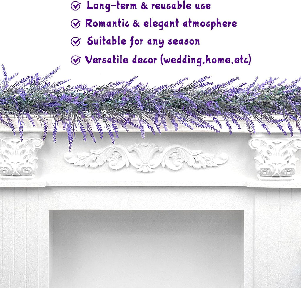 Spring Summer Lavender Garland, 6Ft Purple Lavender Artificial Garland, All Year Lavender Garlands for Farmhouse Wedding Mantle Arch Porch Stair Table Indoor Door Home Decor (1)
