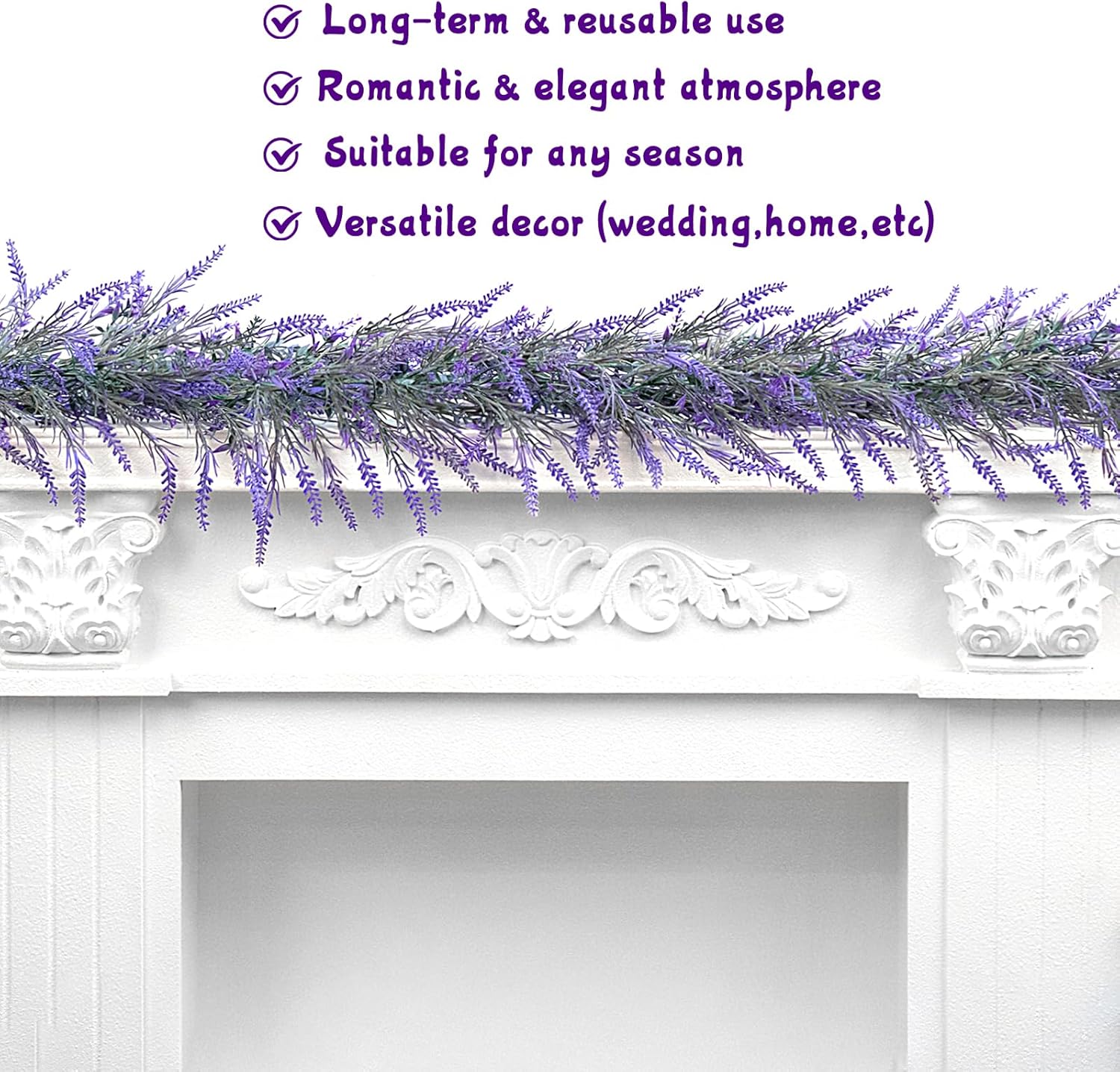 Spring Summer Lavender Garland, 6Ft Purple Lavender Artificial Garland, All Year Lavender Garlands for Farmhouse Wedding Mantle Arch Porch Stair Table Indoor Door Home Decor (1)