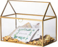 NCYP Glass Card Box for Wedding Reception - 10.2" x 5.9" x 8.2" House Shape Clear Terrarium Planter, Home Party Tabletop Decor, Centerpiece, Gold (Glass Box Only)