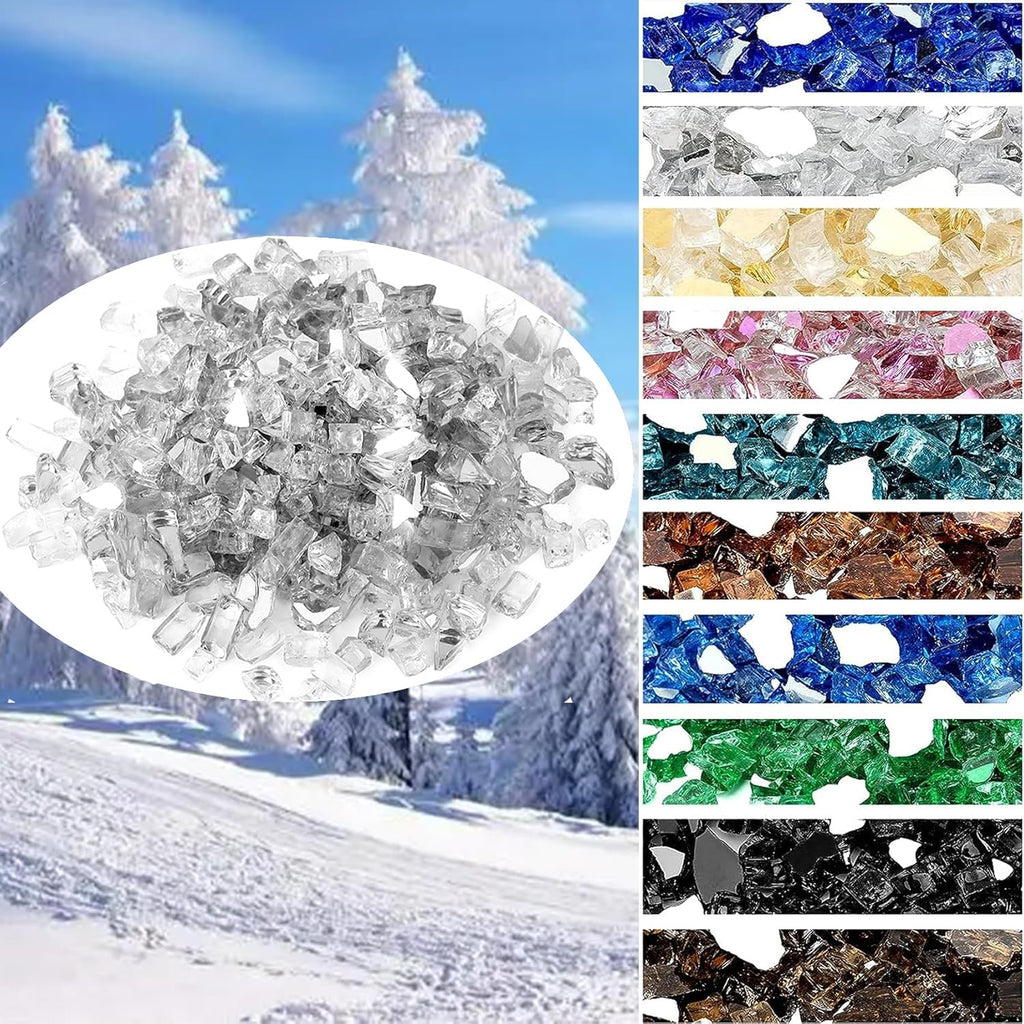 Onlyfire 10 pounds Fire Glass for Propane Fire Pit and Gas Fireplace, 1/2 Inch Reflective Firepit Glass Rocks for Fire Pit Table and Fire Bowl, High Luster Platinum
