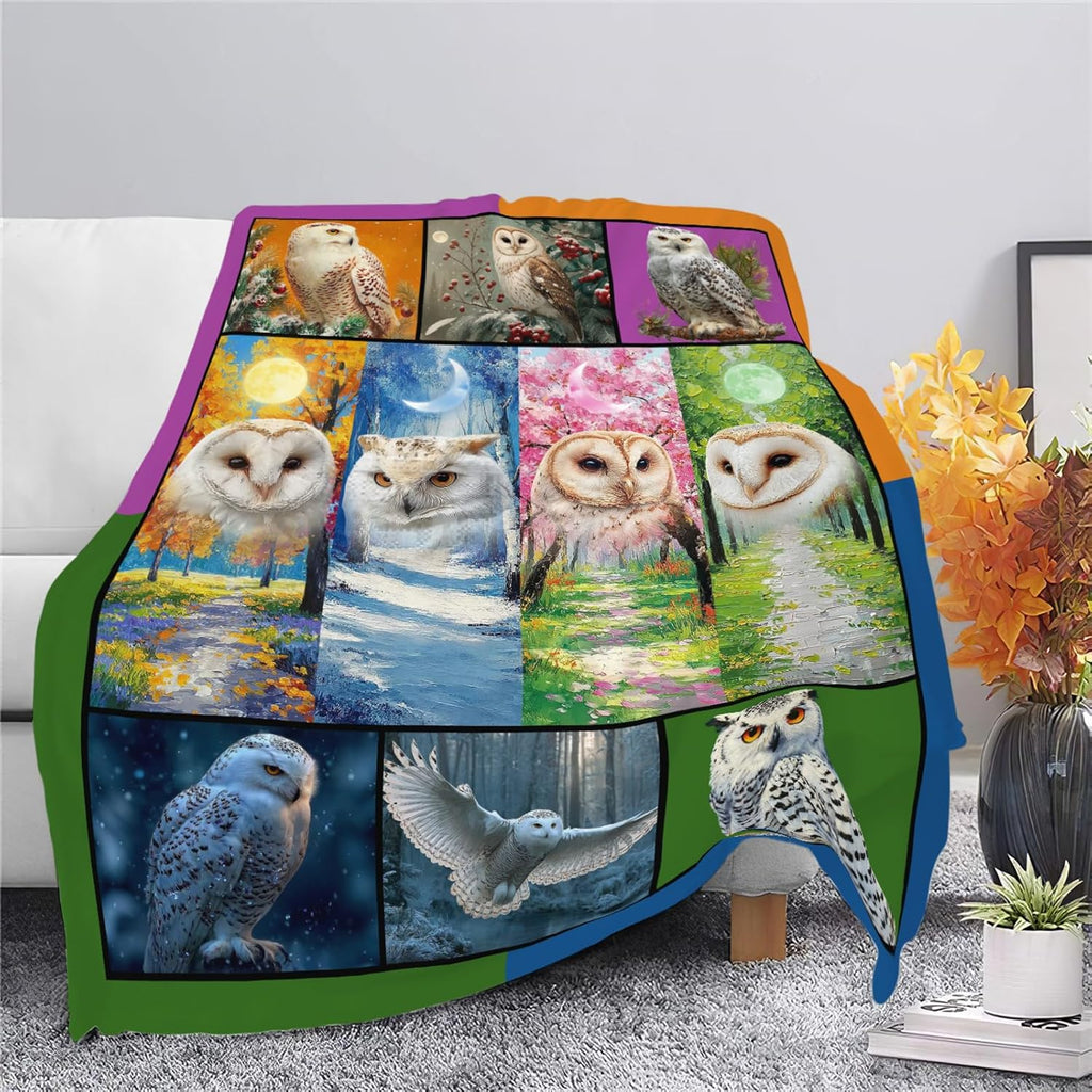 White Owl Throw Blanket White Owl Stuff Gifts for Kids Girls Boys Adults Women Men Soft Cozy Warm Plush Fluffy Fuzzy Fleece Blanket Decor 50''X60''