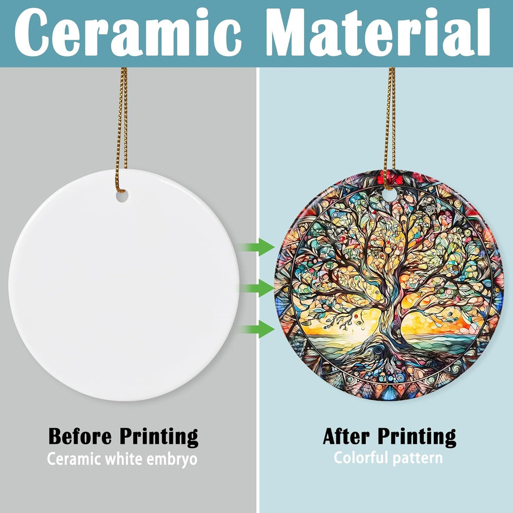 Stained Ceramic Tree of Life Ornament - Christmas Decorations for Office, Room, Home - Holiday Present Ideas