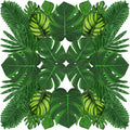 Tropical Party Decorations, 50 Pieces 7 Kinds Palm Leaves Artificial Tropical Monstera, Green Jungle Leaf with Stem for Jungle Hawaiian Luau Party Table Decoration Wedding Birthday