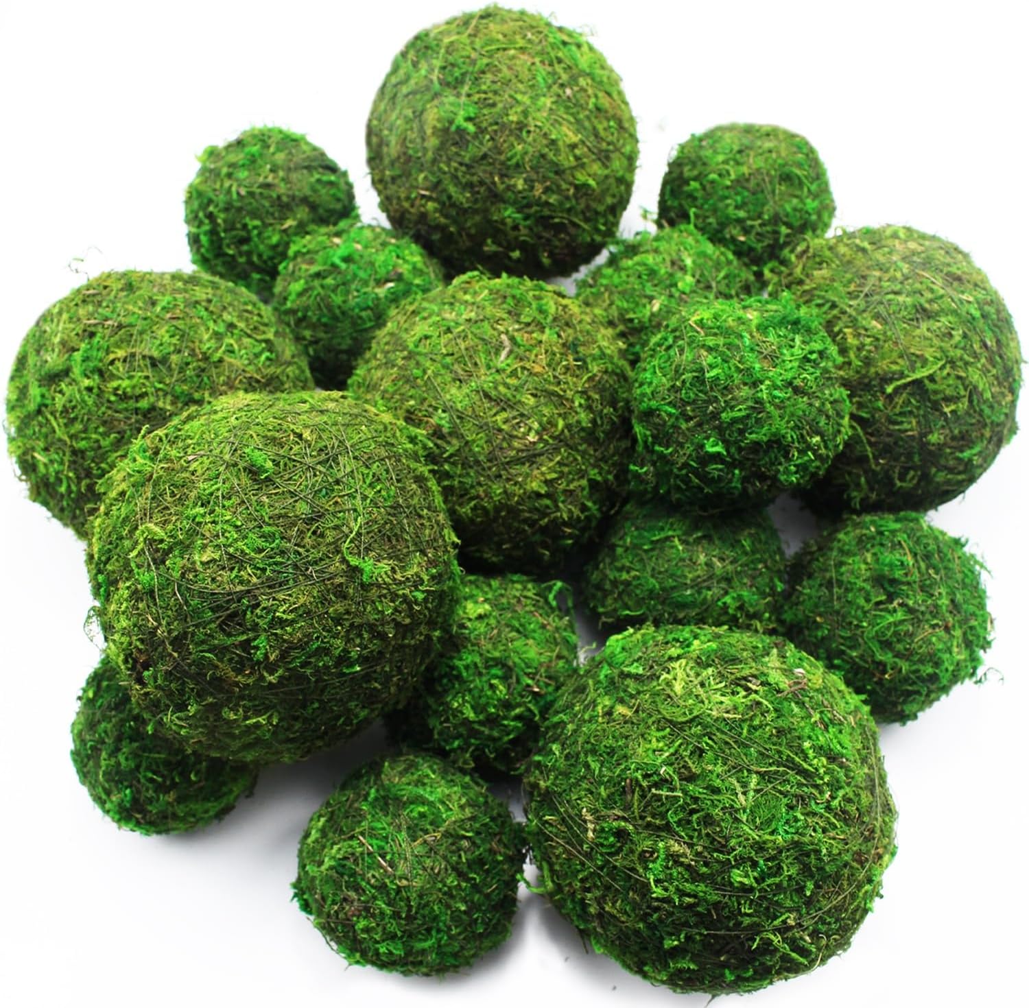 16 Pcs Decorative Moss Balls, 6 Pcs 3.2" Dried Green Spheres+ 10 Pcs 2" Greenery Balls Faux Mossy Globes, Natural Moss for Bowls Filler, Wedding Decors (Mix - Set of 16)
