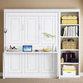 MERITLINE Full Murphy Bed with Desk and Storage Shelves,Wood Hideaway Murphy Wall Bed with Storage Bookcase for Adults (White,Full)