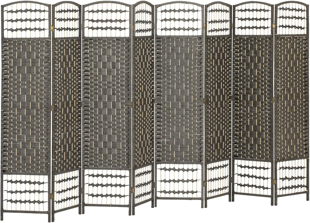 HOMCOM 8 Panel Room Divider, Folding Privacy Screen, 5.6' Room Separator, Wave Fiber Freestanding Partition Wall Divider, Dark Gray