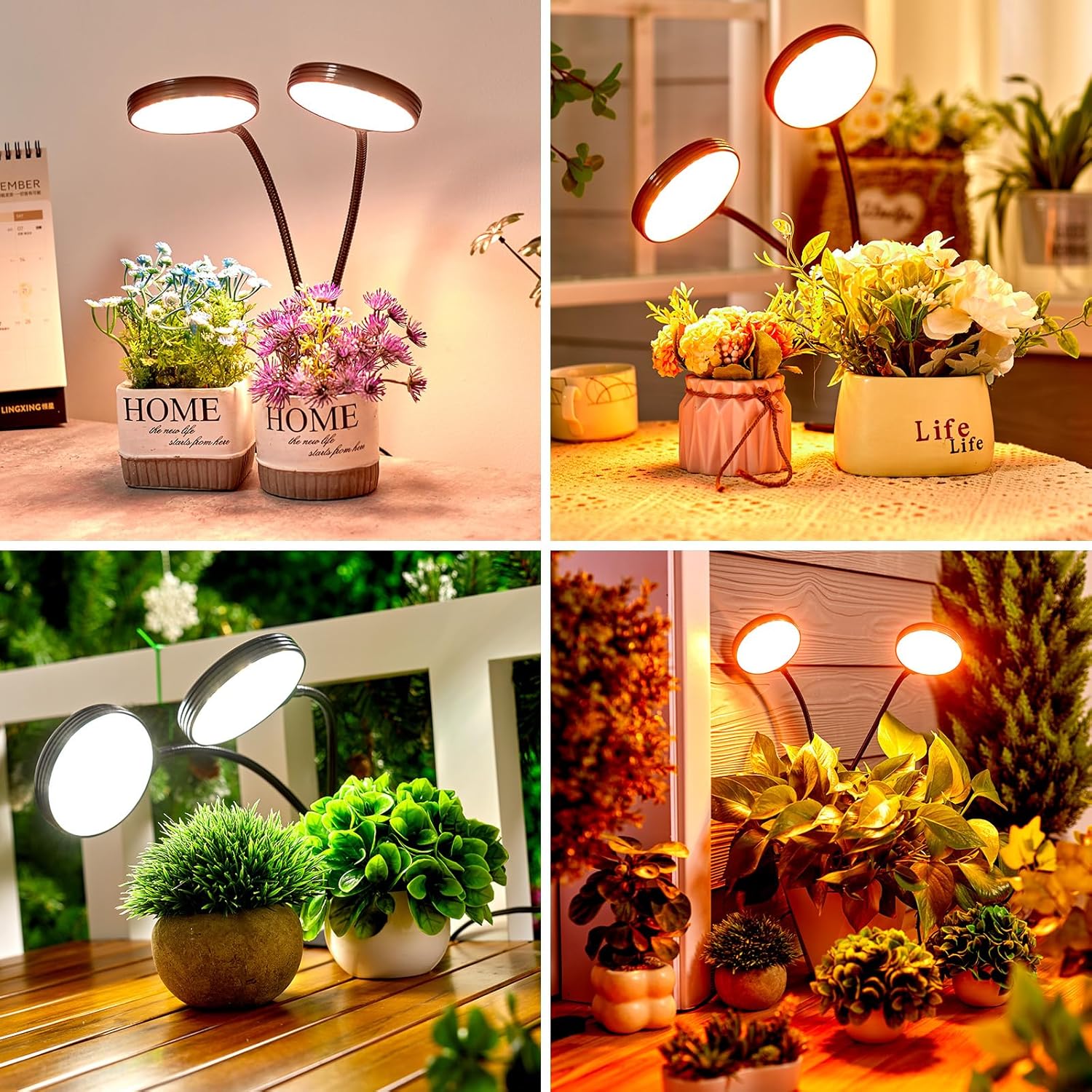 Brightown Full Spectrum 2-Head LED Grow Light with Gooseneck Clip, 3 Colors, Dimmable & Auto On/Off Timer (4/8/12 Hrs) for Indoor Pot Houseplants & Succulent Growing on Desk or House, 2 Pack