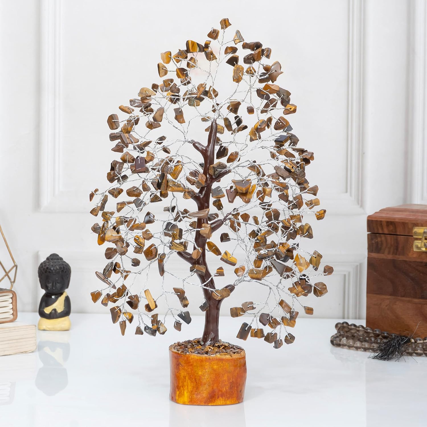 Tiger Eye Crystal Tree of Life Chakra, Handmade Gemstone Feng Shui Money Bonsai, Crystal Decorations, Spiritual Gifts, Healing Stone Home Decor