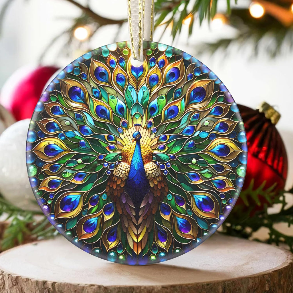 Peacock 2025 Christmas Ornament - Christmas Decoration, Round Ceramic Holiday Decor for Tree, Gift Idea & Exchange