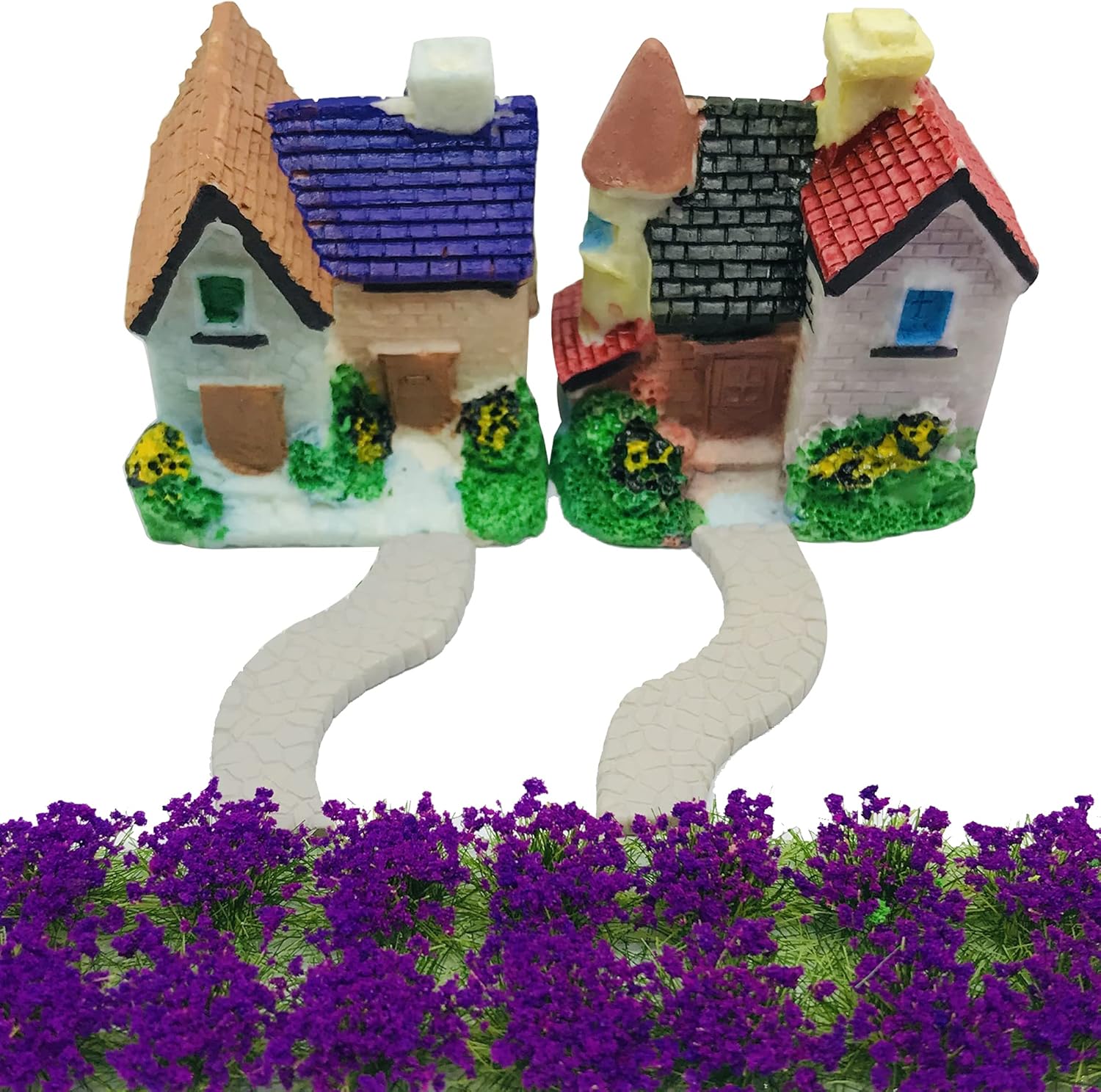 Cayway 11 PCS Flower Cluster Model Flower Vegetation Groups Grass Tufts Set, Model Trees and House, Miniature Static Scenery Model for DIY Architecture Building Garden Scenery Landscape