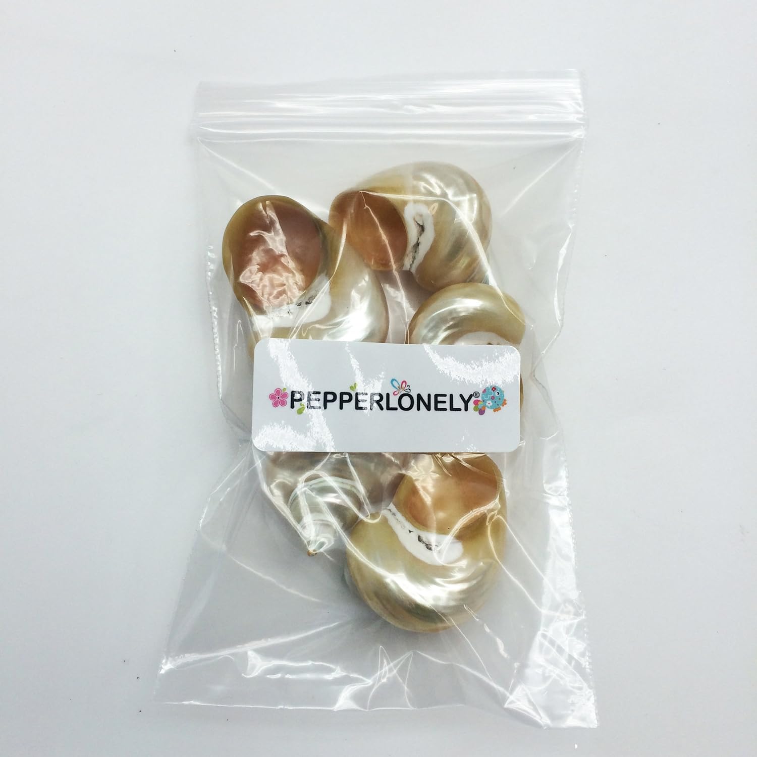 PEPPERLONELY 5PC Pearlized Gold Mouth Turbo, Hermit Crab Sea Shells, 1-1/2 Inch to 2 Inch