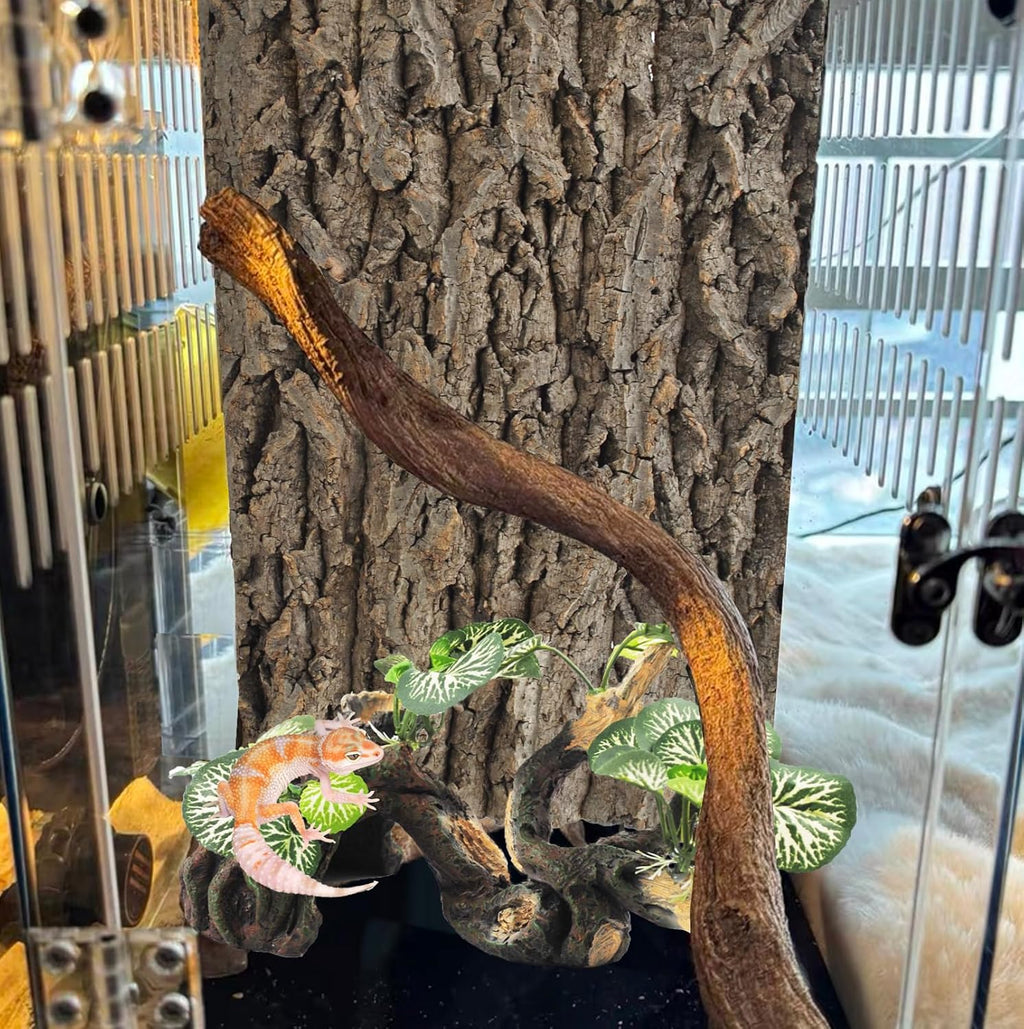 PINVNBY Branches for Reptiles,Crested Gecko Resin Climbing Tree Branch with Hideout Cave Bearded Dragon Tank Accessories Lizard Terrarium Habitat Plant Decorations for Snake Gecko Spider Frog(Green)