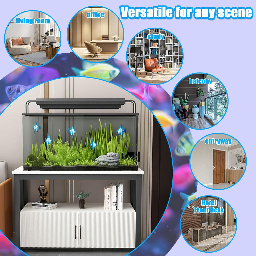 5-75 Gallon Aquarium Stands, 3 Tier Metal Frame Fish Tank Stand with Cabinet Storage, Reptile Tank Stand for Home Living Room Bedroom Office, 2200LBS Capacity (black+white, L31.5″*W17.7″*H23.6″)