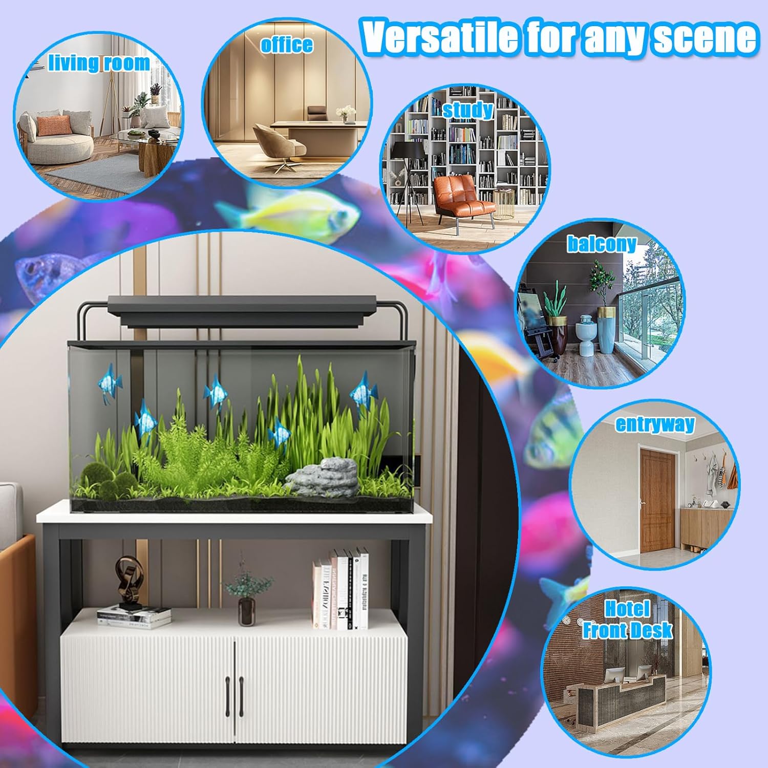 5-75 Gallon Aquarium Stands, 3 Tier Metal Frame Fish Tank Stand with Cabinet Storage, Reptile Tank Stand for Home Living Room Bedroom Office, 2200LBS Capacity (black+white, L47.2″*W17.7″*H23.6″)