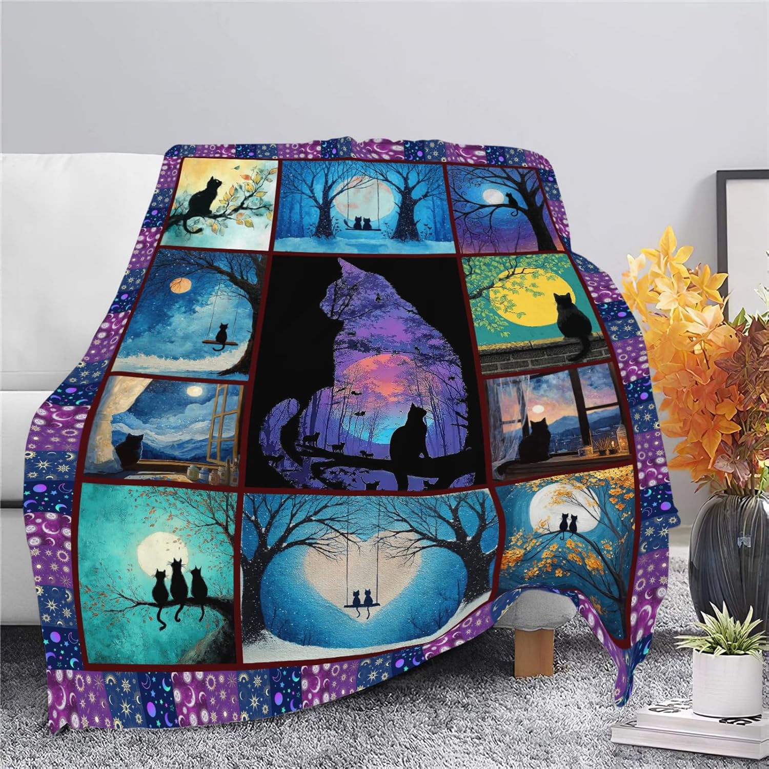 Black Cat Throw Blanket Black Cat Stuff Gifts for Kids Girls Boys Adults Women Men Soft Cozy Warm Plush Fluffy Fuzzy Fleece Blanket Decor 40''X50''