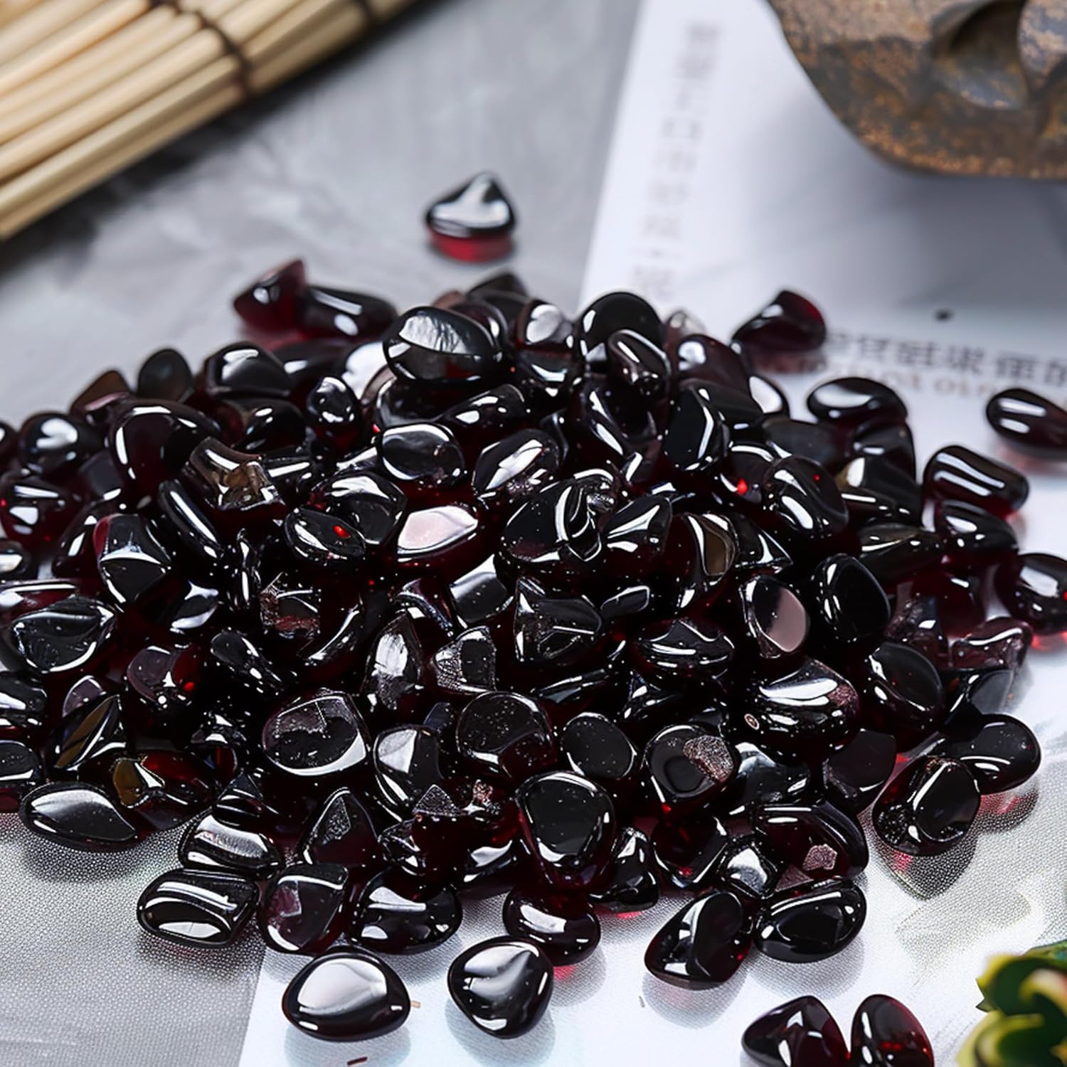 Polished Garnet Crystal Chips 200 Pcs - 0.3" 10 oz Tumbled Stone Chips Crushed Sea Glass Stones Healing Reiki Crystal Jewelry Making Home Decoration