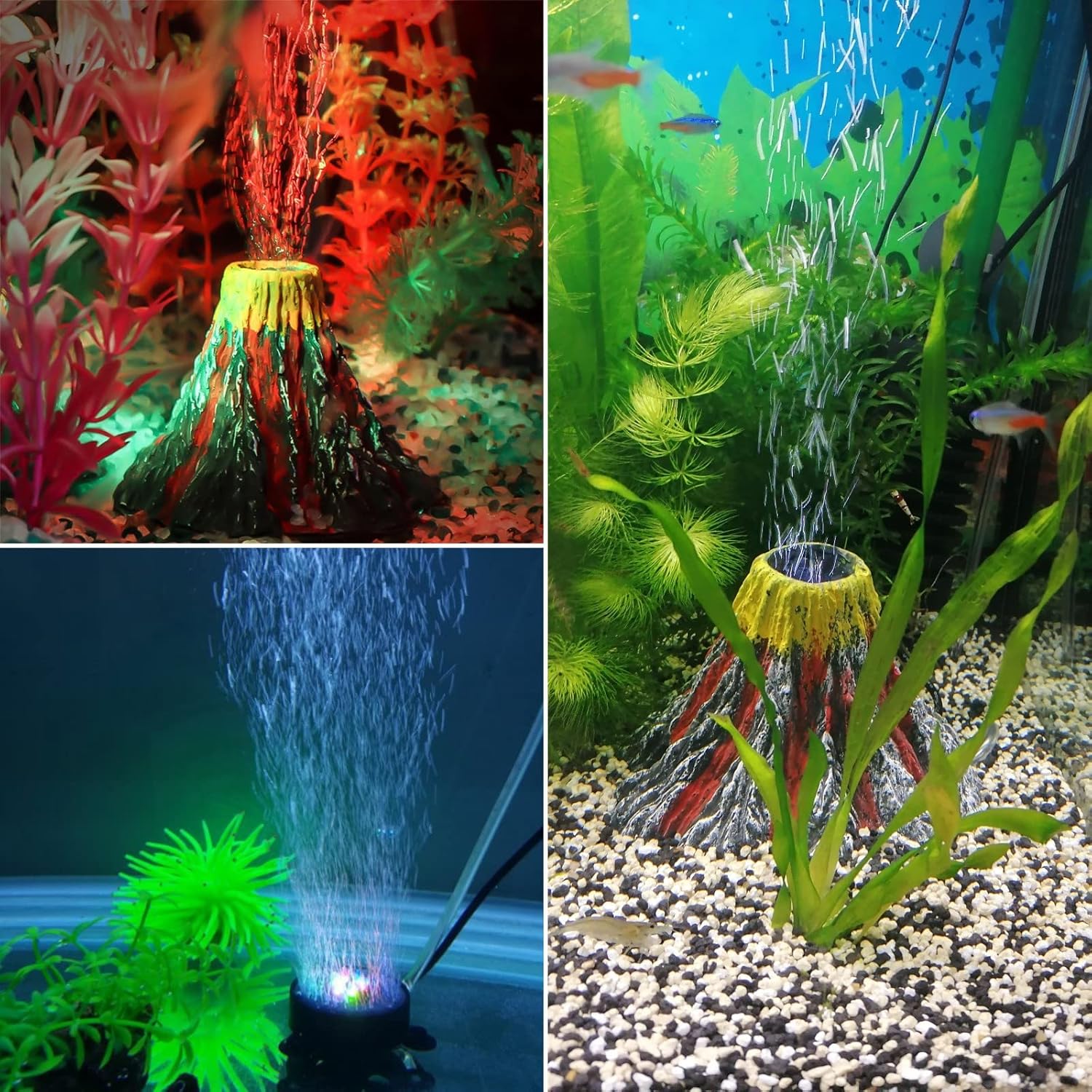 Aquarium Bubble Light Fish Tank Bubbler Lamp with 6 LEDs, Volcanic Stone Landscaping and Trachea, Aquarium Decoration Kit