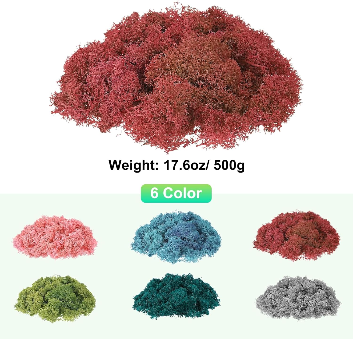 uxcell Preserved Reindeer Moss, 17.6oz Fake Moss for Crafts Artificial Dried Moss for Decoration Terrariums Potted Plants, Dark Red