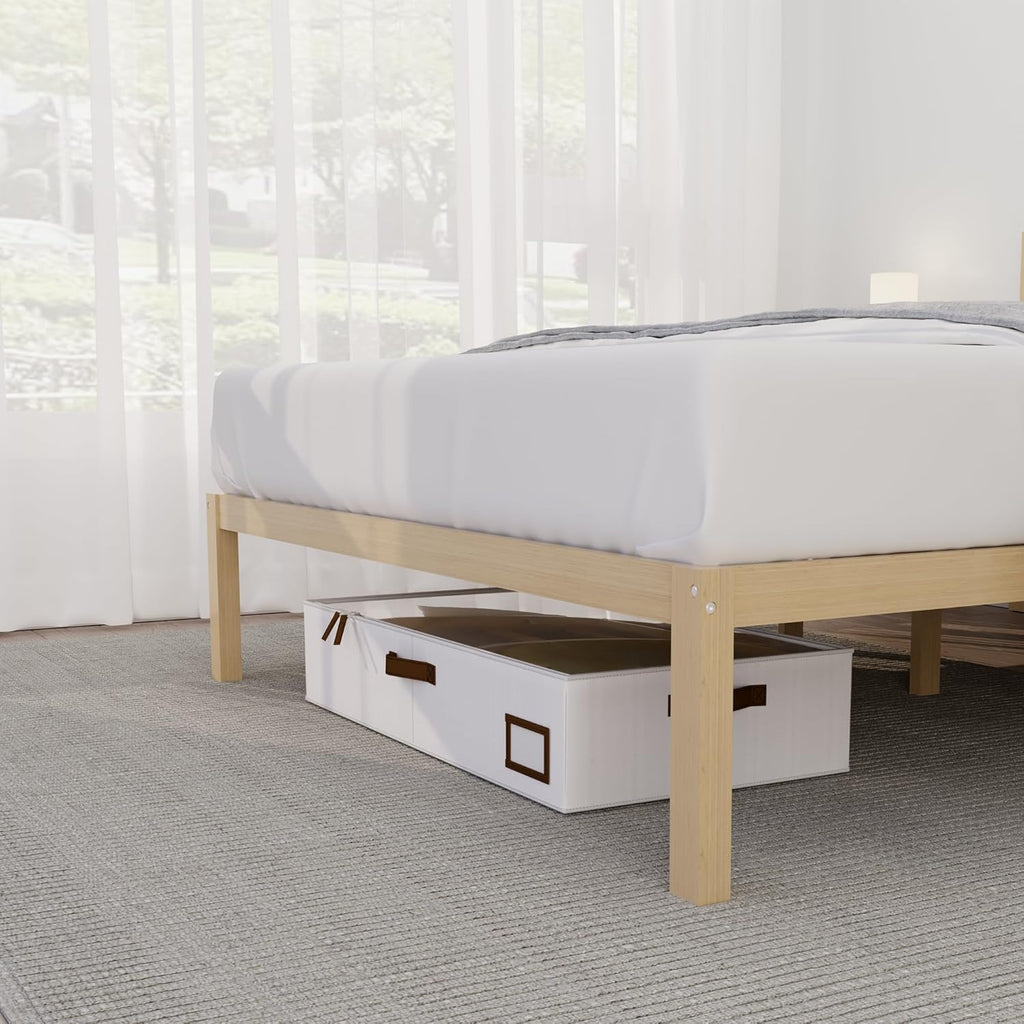 14 Inch Bamboo Bed Frame – Solid Wood Platform Bed Frame, Strong and Stable, with Non-Slip Slats for Support, No Box Spring Needed, Easy to Assemble, Noise-Free (Natural with Headboard, Twin)