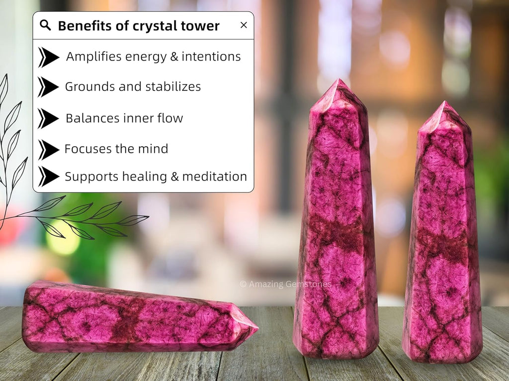 Amazing Gemstone Cobalt Calcite Crystal Towers - Natural Healing Crystal Point Obelisk for Reiki Healing and Crystal Grid (3 Inch)