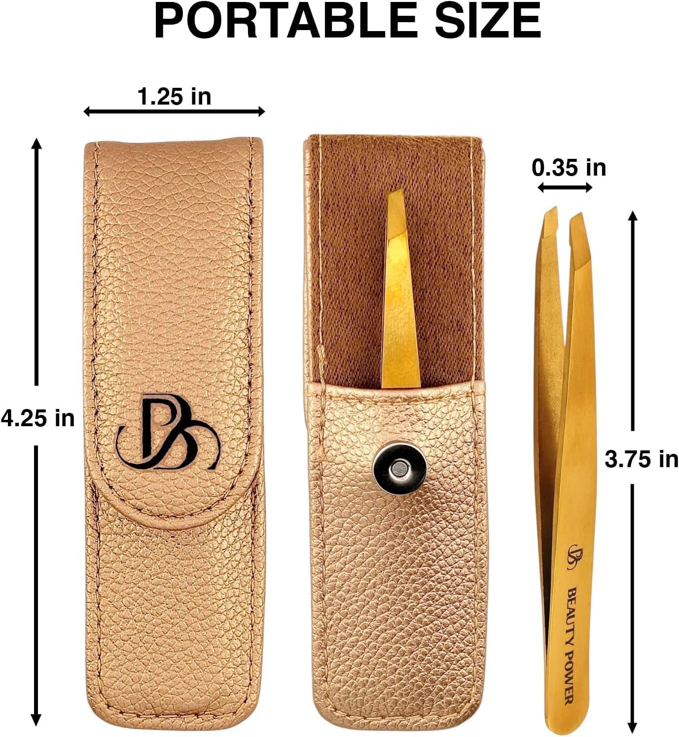 Professional Tweezers in Case - Slant, Durable Lightweight German Stainless Steel, Ultra Precision Tweezers for Eyebrows, Facial Hair, Chin, and Ingrown Hair Removal - Gift (Gold)