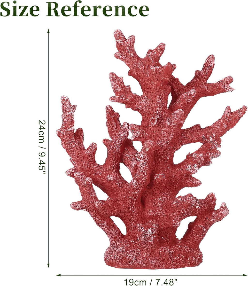 Artificial Coral Decor for Aquarium, Resin Ornaments and Statue Home Decor, 7.48"x2.36"x9.45", Red